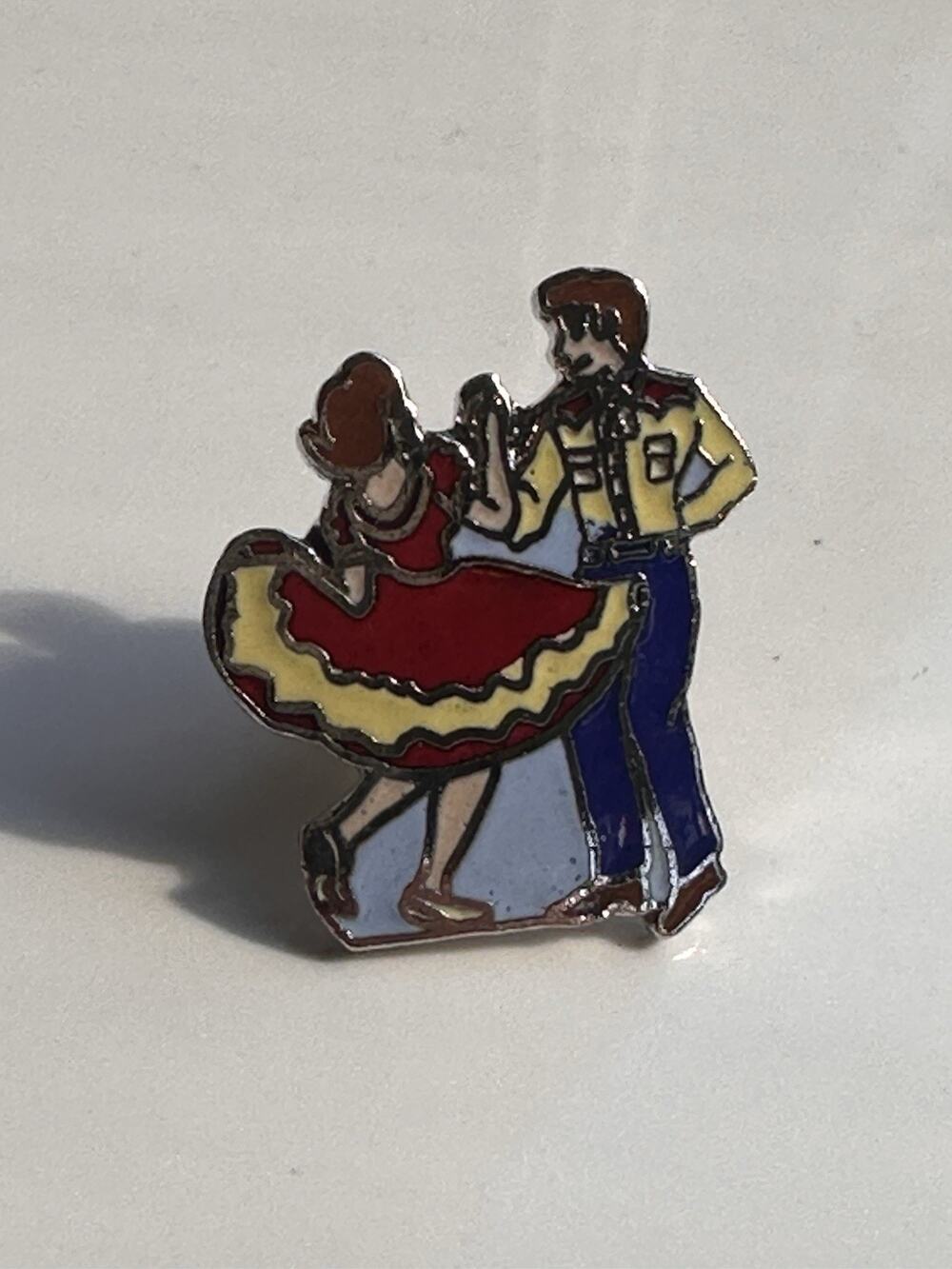 Vintage Square Dancing Partners Couple Folk Music Country Red Dress Lapel Pin